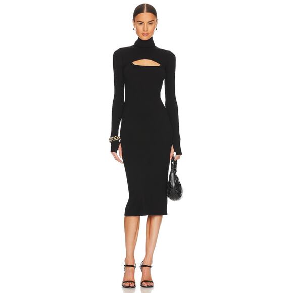 L'Agence Sz XS/T Black Kirby Cut Out Knit Midi Turtleneck Long Sleeve OS37-10